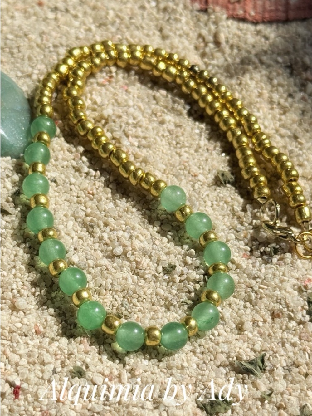 Alquimia Green Bead Necklace with Gold Spacer Beads